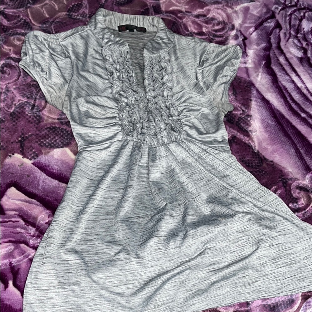 Y2K Gray Ruffled Short Sleeve Shirt